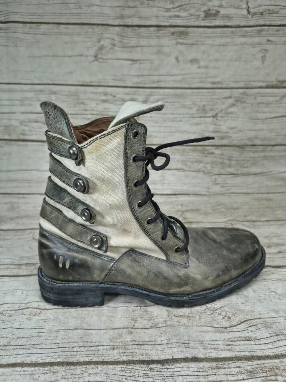 Affliction Y2K Men’s Distressed Leather Canvas Combat Boots Size US 10 EU 43
